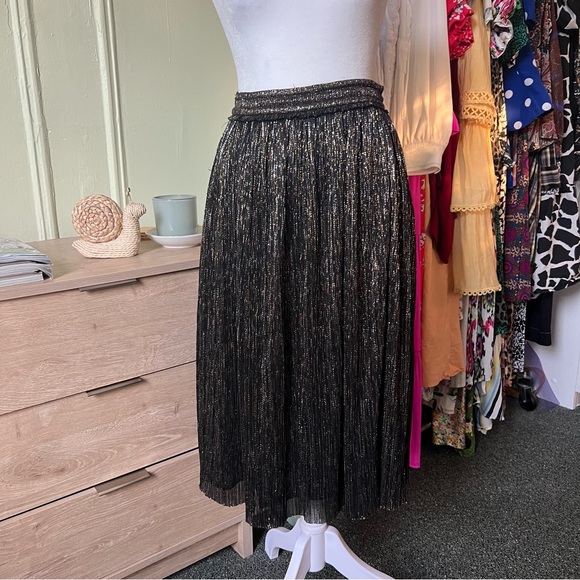 ZARA A-Line Silver Gold Metallic Threads Elastic High-Waist Knee-Length Skirt S - Picture 2 of 16